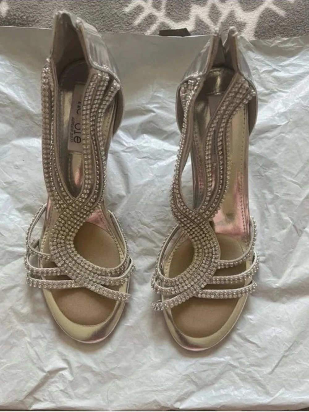 Embellished Gold Evening Heels with Crystal Straps